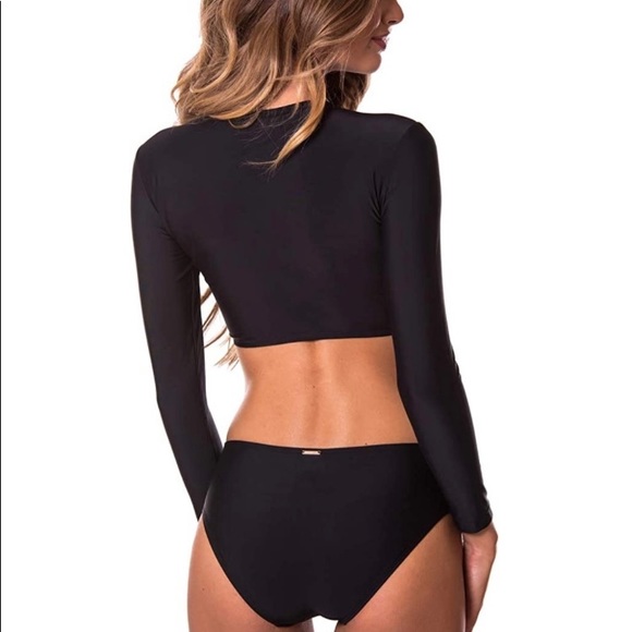 NWOT Black Long Sleeve Crop Top & Bikini Bottom - Picture 5 of 6
